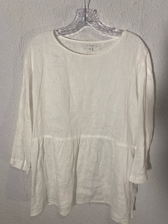 Pure Jill Tops - Pure Jill Lightweight White Linen Tunic Top - Relaxed Peplum Style